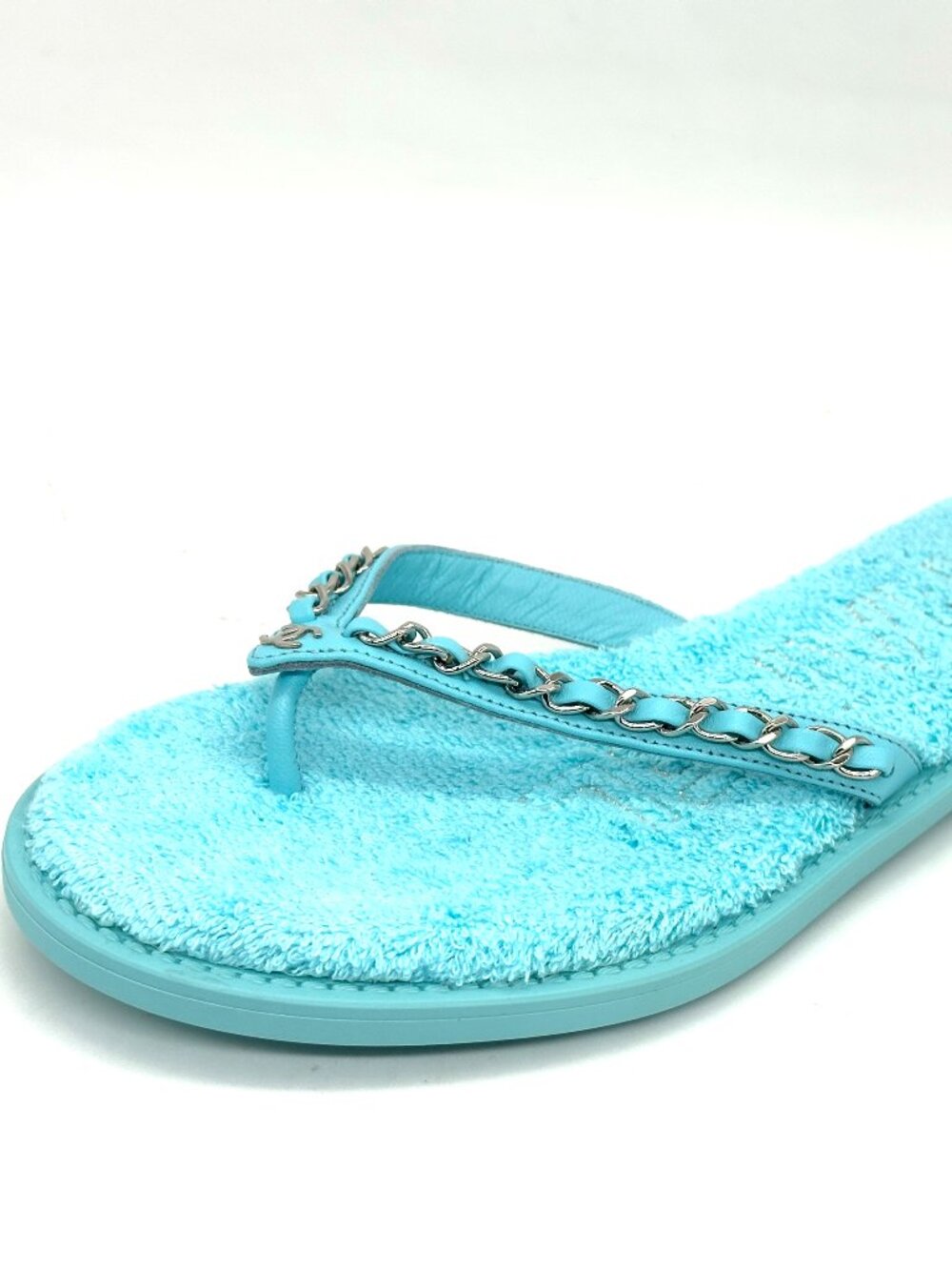 CHANEL 21S Leather Chain Terry Flip Flop Thong Flat Sandals Shoes - Picture 4 of 14